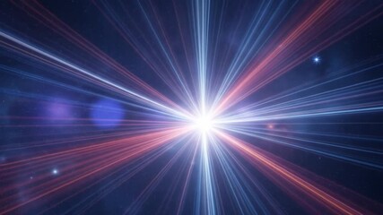 Starlike center radiates streaks of light in blue red and white against a dark starry backdrop - Powered by Adobe