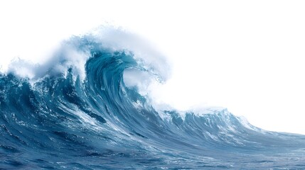 Fototapeta premium A powerful ocean wave crashing with vibrant blue and white foam against a bright white background