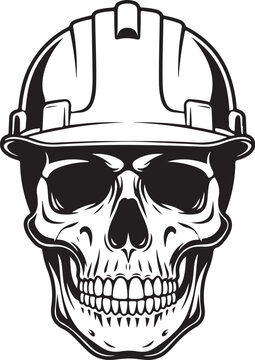 Skull wearing hard hat monochromatic graphic silhouette