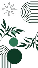 Minimal Abstract Nature Wallpaper with Geometric Shapes and Botanical Elements