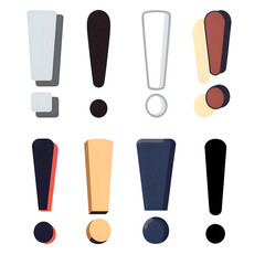 Colorful Stylized Exclamation Marks Icon Set on Transparent Background