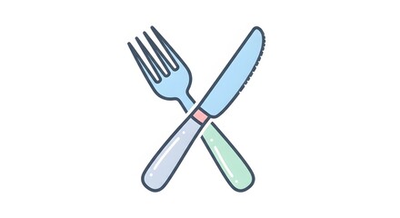 Simple illustration of a fork and knife crossed on a white background.