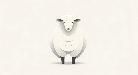 Fototapeta premium A stylized, minimalist illustration of a fluffy white sheep standing against a plain, light background.