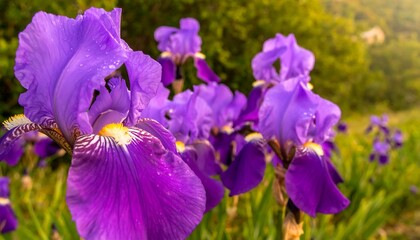 Vibrant Purple Irises Sunlit Garden