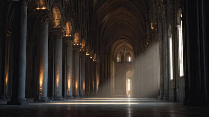 cinematic lighting of historic cathedral on white background