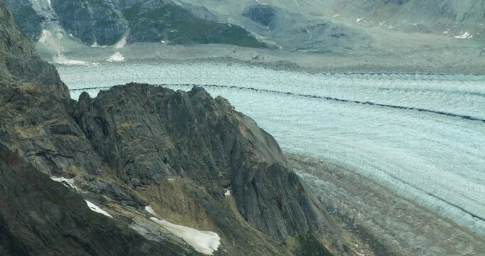 Flying above river formed by the melting waters of a glacier in Denali National Park, Alaska.