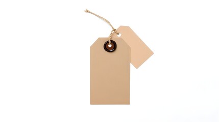 Blank kraft paper tag with string isolated on white background, perfect for mockup, branding, price label, gift tag, packaging design, identity, and eco friendly product presentation