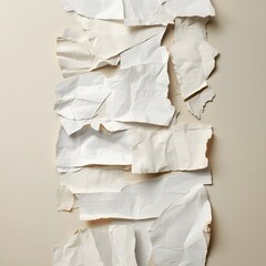 Closeup of torn textured white paper layers creating abstract background, perfect for creative design projects, modern backdrops, artistic textures, and unique wallpaper compositions