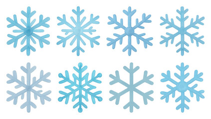 PNG Eight unique blue snowflakes, element set on transparent background