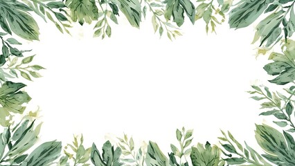 Charming rustic border with a patchy watercolor style, showcasing lush green leaves and vines. Natural, hand-painted frame design with a blank central area for personalized messages or quotes