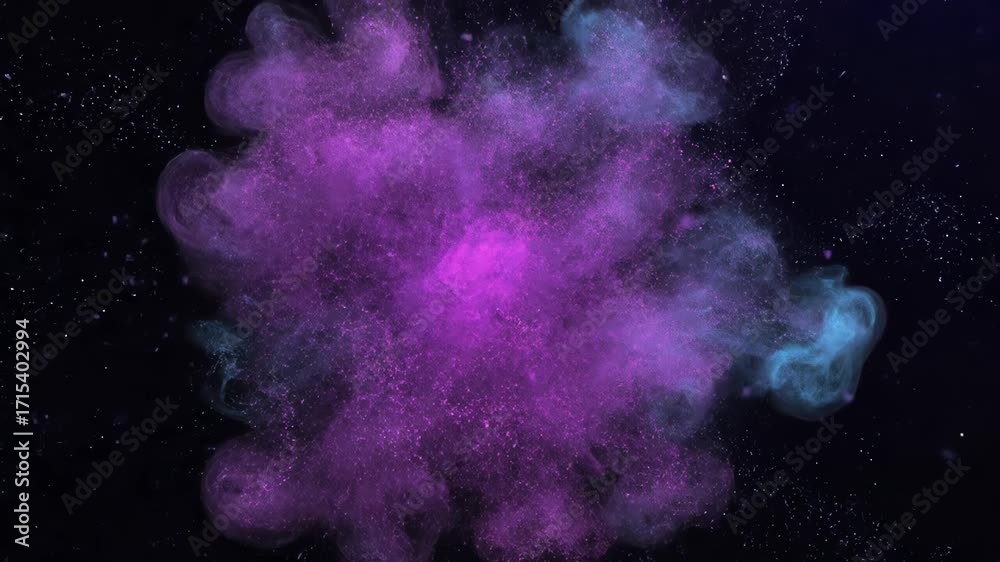 Wall mural abstract cosmic cloud of magenta and cyan particles slowly expands and rotates, a mesmerizing seamle