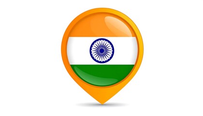 A vibrant, glossy marker icon displays the Indian flag, featuring the orange, white, and green horizontal stripes, and the navy blue Ashoka chakra.
