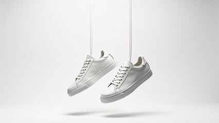 Two White Sneakers Hanging On Display