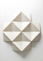 Off-White Geometric Origami Composition Revealing Triangular Forms