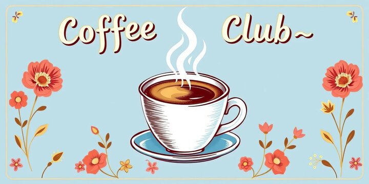 Charming coffee club cards template featuring hand-drawn illustrations and a coffee cup, rewards, vintage