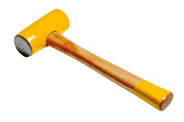 a hammer with a wooden handle on a white background