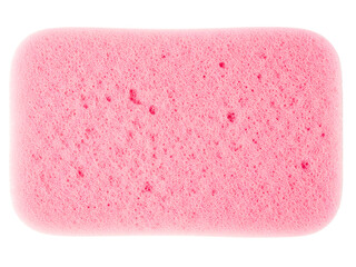 Rectangular pink bath sponge with a porous bubble texture on a transparent background