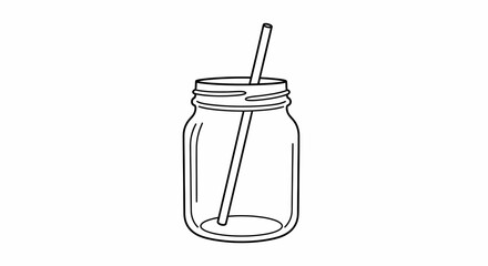 Simple Line Drawing of a Mason Jar with Straw.