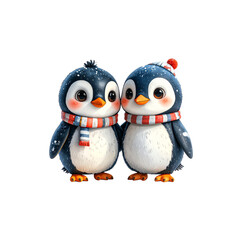 Fototapeta premium 3D Cute A pair of penguins holding hands, watercolor cartoon style, white background&nbsp;