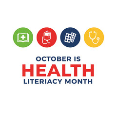 October is Health Literacy Month Education and Awareness. Vector web banner, background, poster  new style