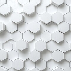 Naklejka premium Three-dimensional white hexagonal tiles arranged in a seamless geometric pattern with subtle shadows creating a clean and modern aesthetic