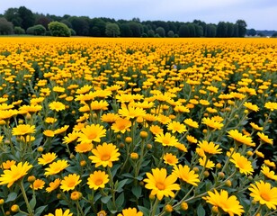 Fototapeta premium Vibrant Field Yellow Flowers Natural Light