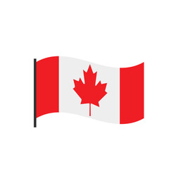 Waving Canadian flag illustration with red maple leaf, national symbol.
