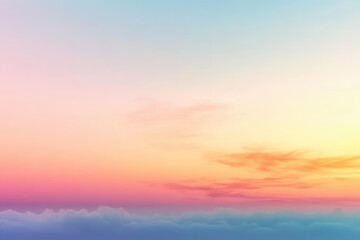 Obraz premium Serene sky at sunset with layers of soft clouds and a gradient of pastel colors from warm orange to cool blue