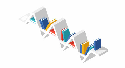 Modern Zigzag Bookshelf with Colorful Books.