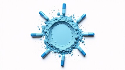 Blue Capsules And Powder, Isolated On White