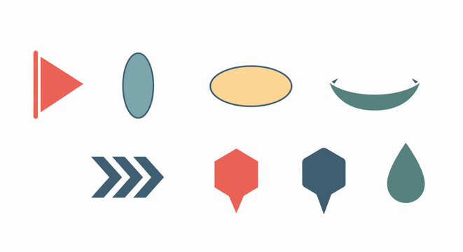 Collection of Geometric Shapes in Varied Colors on White Background.