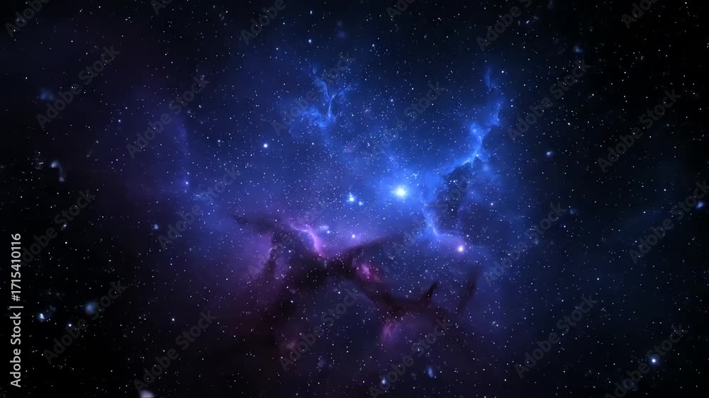 Canvas Prints deep blue and purple abstract cosmic nebula with shimmering stardust particles, seamlessly looping v