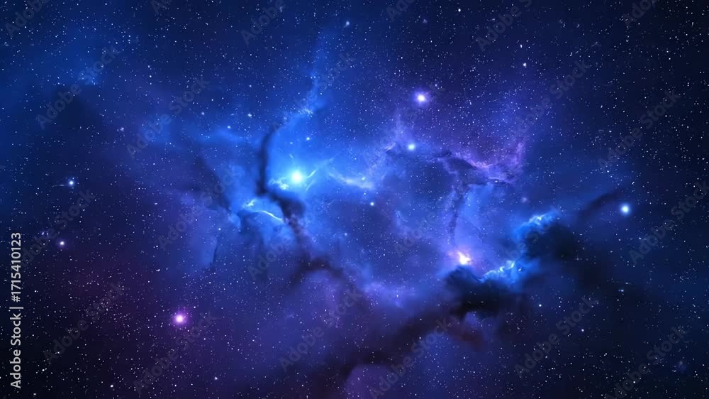 Canvas Prints deep blue and purple abstract cosmic nebula with shimmering stardust particles, seamlessly looping v