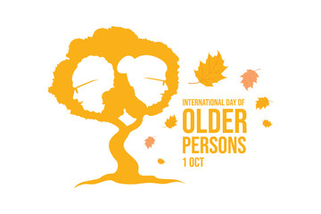 Vector illustration for International Day of Older Persons, October 1, featuring elderly couple faces inside a symbolic tree with autumn leaves.