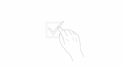 Hand Selecting Check Mark in Box Outline Illustration.