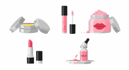 Illustrated Pink and Yellow Beauty and Skincare Products Set.