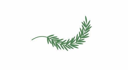 Minimalist Green Curved Leafy Branch Illustration.