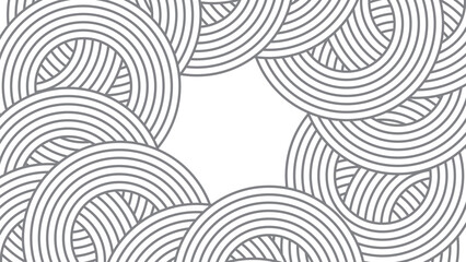 Abstract background with gray circular line pattern forming a decorative frame and white center space, modern minimalist template for banner, cover, and graphic design.