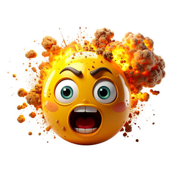 Mind blown emoji, exploding head emoticon on white background, 3d rendering 