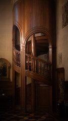 Wooden Spiral Staircase In Historic Interior