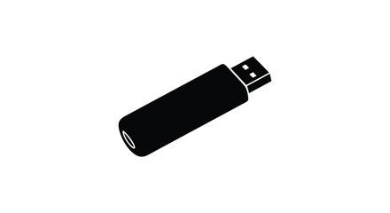 Simple black and white illustration of a standard usb flash drive