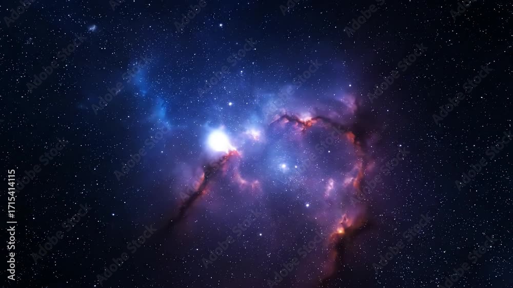 Wall mural glowing nebulae forming abstract patterns in a seamlessly looping night cosmos background video univ