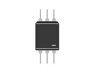 A simple, flat illustration of a dark gray electronic component with light gray metallic connecting pins.