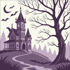 Hand drawn flat halloween house illustration
