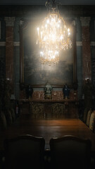 Elegant Chandelier In Historic Dining Room