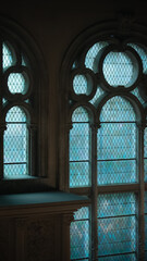 Gothic Style Windows With Blue Glass