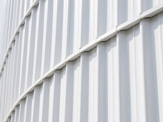 Naklejka premium Close-up of white corrugated metal siding with curved horizontal seam