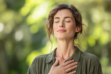 Peaceful woman practicing mindfulness in nature