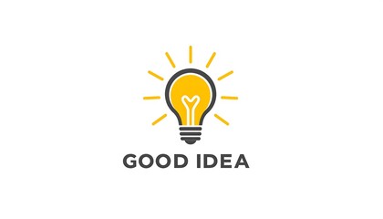 Simple, modern illustration of a glowing lightbulb, radiating ideas, set against a bright white background.