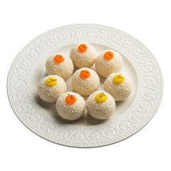 Sweet balls on a decorative plate on transparent background
